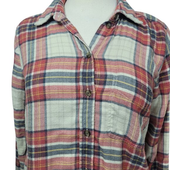 American Eagle Red Cozy Ahh-Mazingly Soft Plaid Flannel Shirt XS Boyfriend Fit - Picture 2 of 11